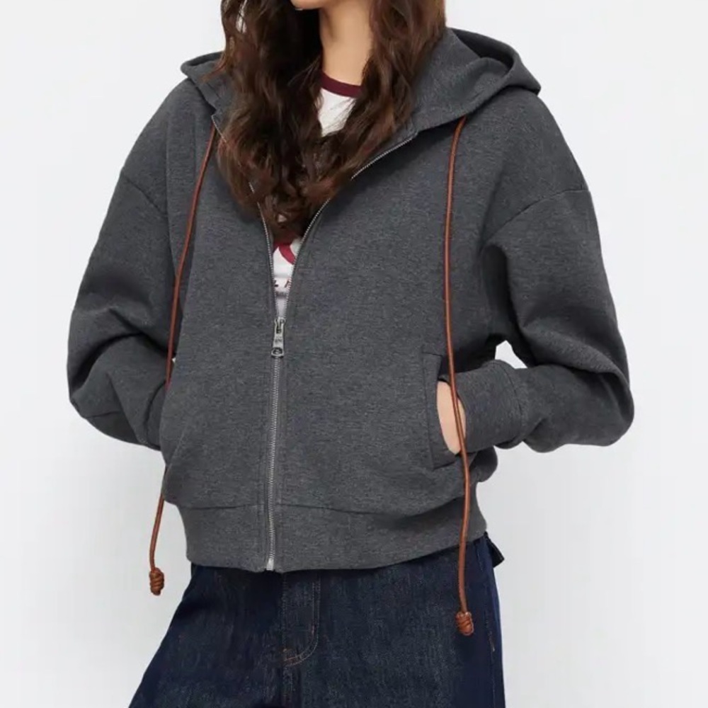 Cider Charcoal Hoodie with Chestnut Drawstrings